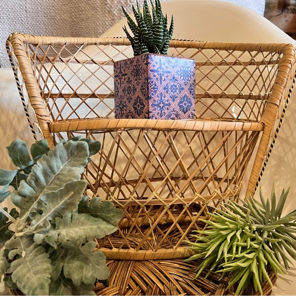 Vintage Bohemian Whicker Ratan Peacock Chair Plant Stand Holder - Picture 5 of 7